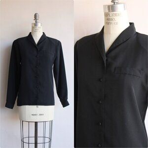Vintage 1990s Blouse, Neil Martin Black Long Sleeve Shirt with Shoulder Pads